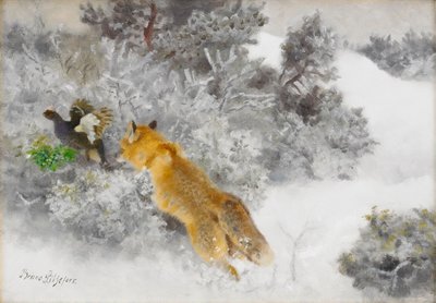 Fox and Black Grouse by Bruno Andreas Liljefors